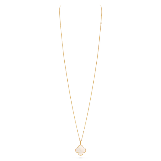 Magic Alhambra long necklace 1 motif, 18K yellow gold, white mother-of-pearl.