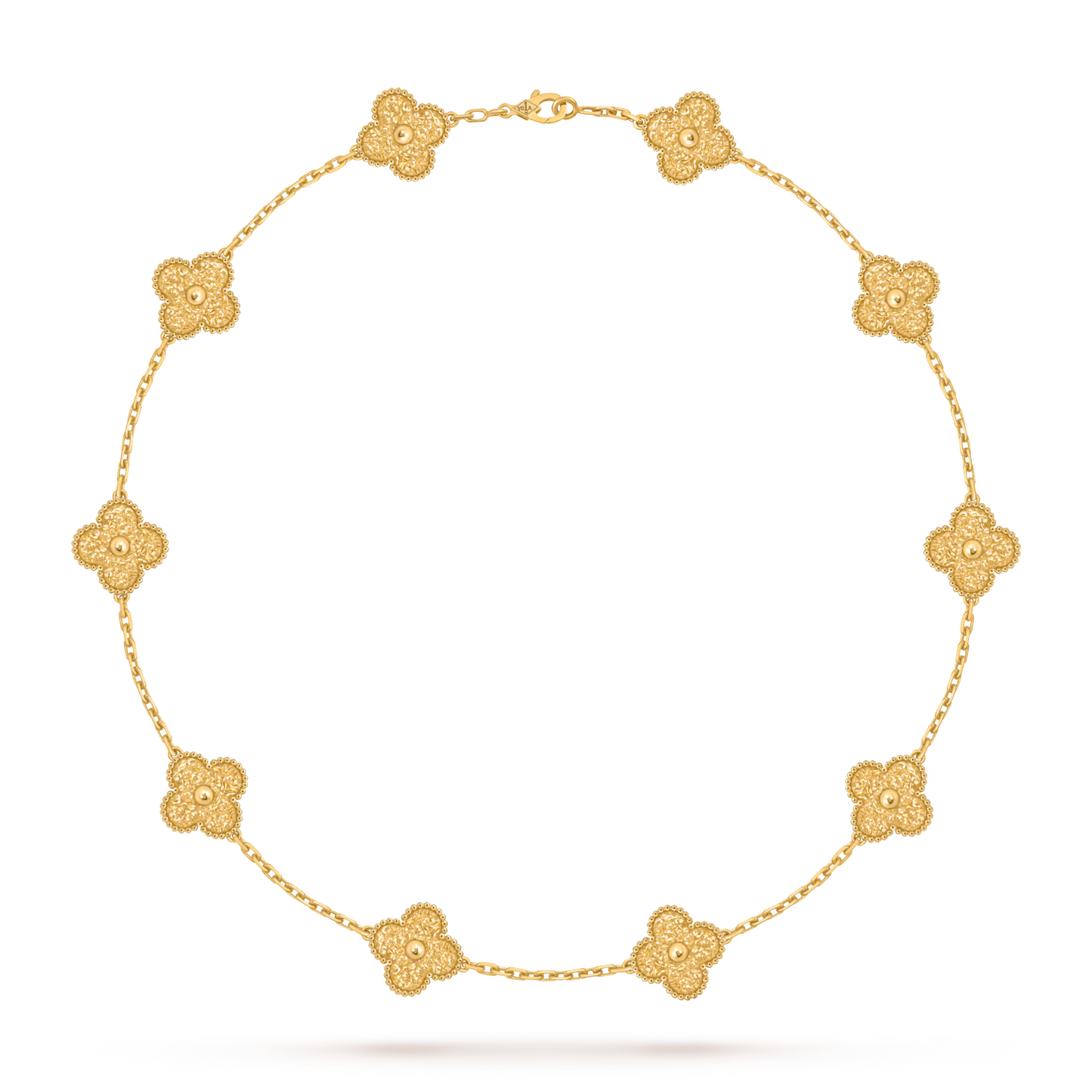 Vintage Alhambra necklace, 10 motifs, textured 18K yellow gold.