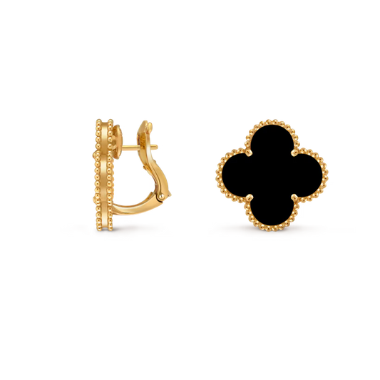 Magic Alhambra earrings, 18K yellow gold, onyx.