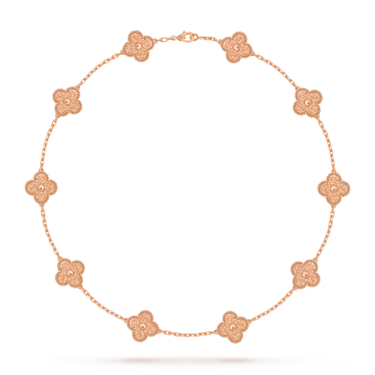 Vintage Alhambra necklace, 10 motifs, textured 18K rose gold.