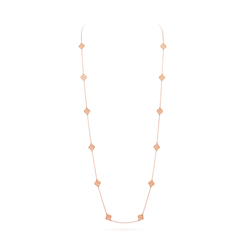 Sweet Alhambra long necklace, 16 motifs, 18K rose gold.