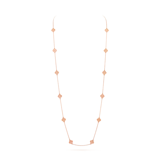 Sweet Alhambra long necklace, 16 motifs, 18K rose gold.