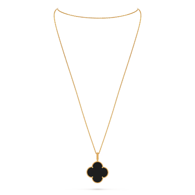 Magic Alhambra long necklace 1 motif, 18K yellow gold, onyx.