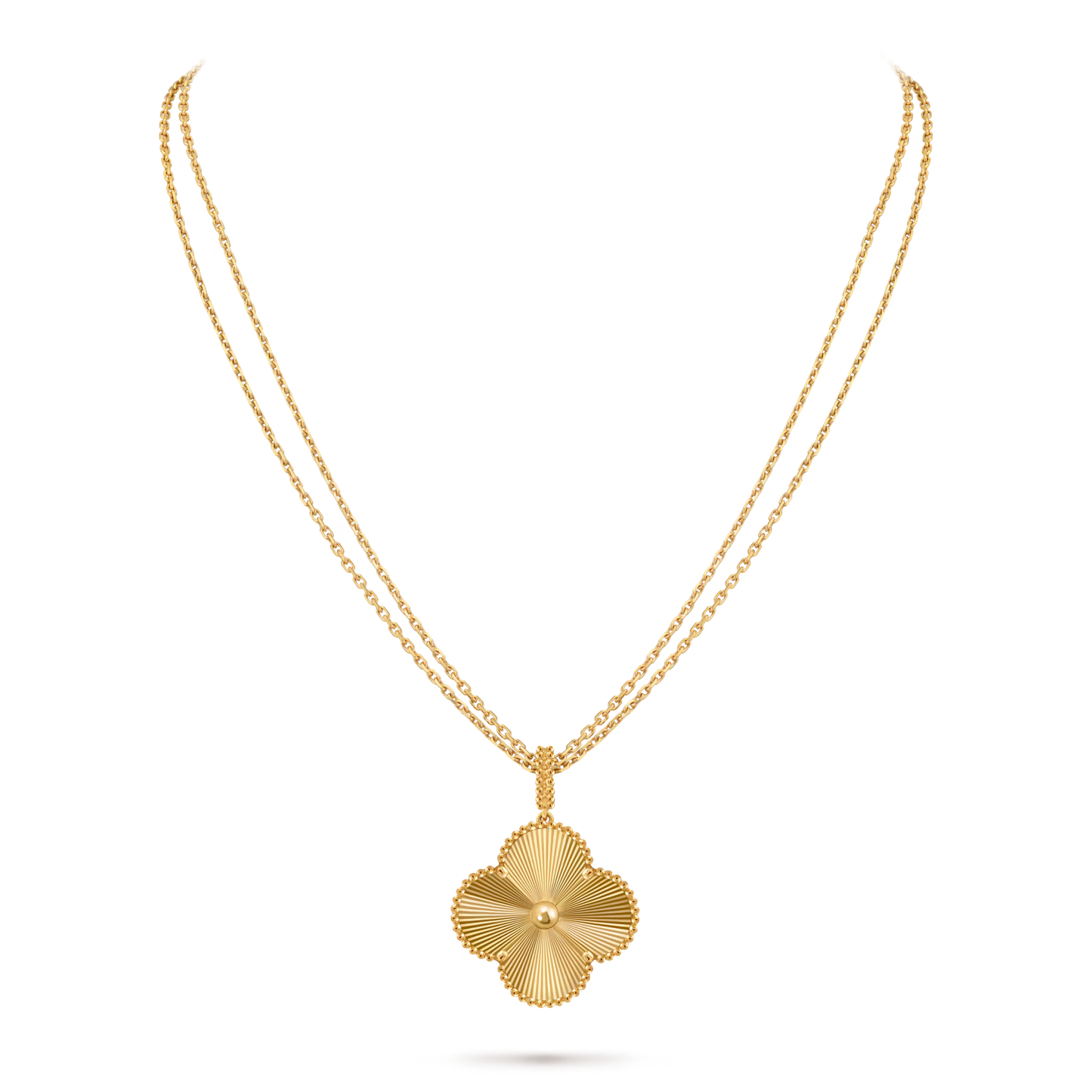 Magic Alhambra long necklace, 1 motif, guilloché 18K yellow gold.