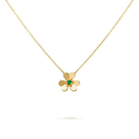 Frivole pendant, mini model, 18K yellow gold, round emerald.