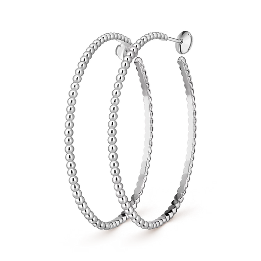 Perlée pearls of gold hoop earrings, rhodium plated 18K white gold, large model.