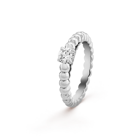 Perlée solitaire, rhodium plated 18K white gold, one round 0.30 ct EVVS2 diamond.