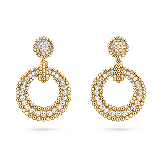 Perlée diamonds earrings, 18K yellow gold, round diamonds.