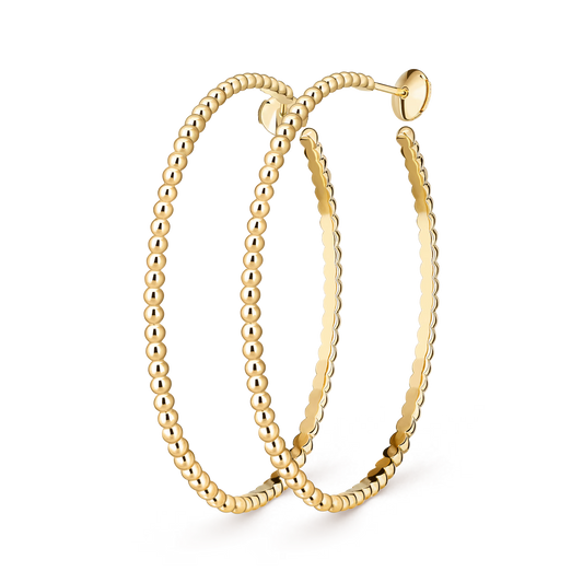 Perlée pearls of gold hoop earrings, 18K yellow gold, large model.