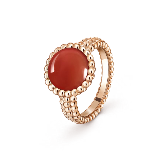 Perlée couleurs ring, 18K rose gold, carnelian.