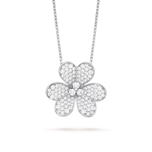 Frivole clip pendant, very large model, rhodium plated 18K white gold, round diamonds.