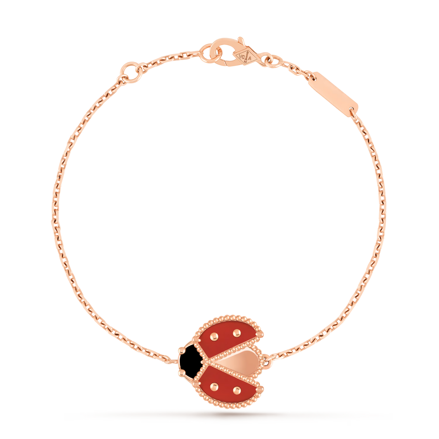 Lucky Spring bracelet, open wings ladybug, 18K rose gold, onyx, carnelian.