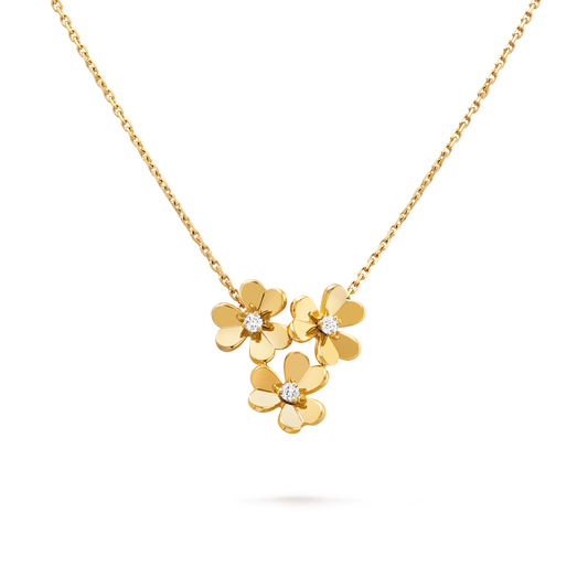 Frivole pendant, 3 flowers, mini model, 18K yellow gold, round diamonds.