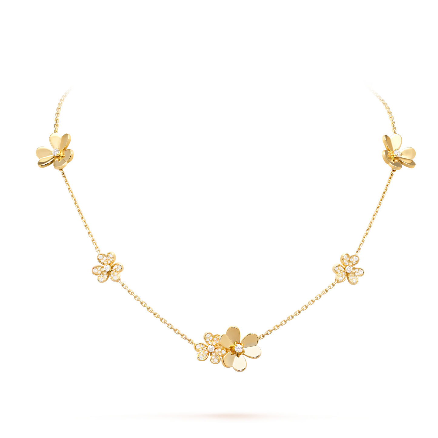 Frivole necklace, 9 flowers, 18K yellow gold, round diamonds.