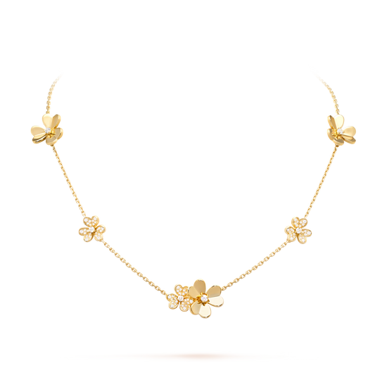 Frivole necklace, 9 flowers, 18K yellow gold, round diamonds.