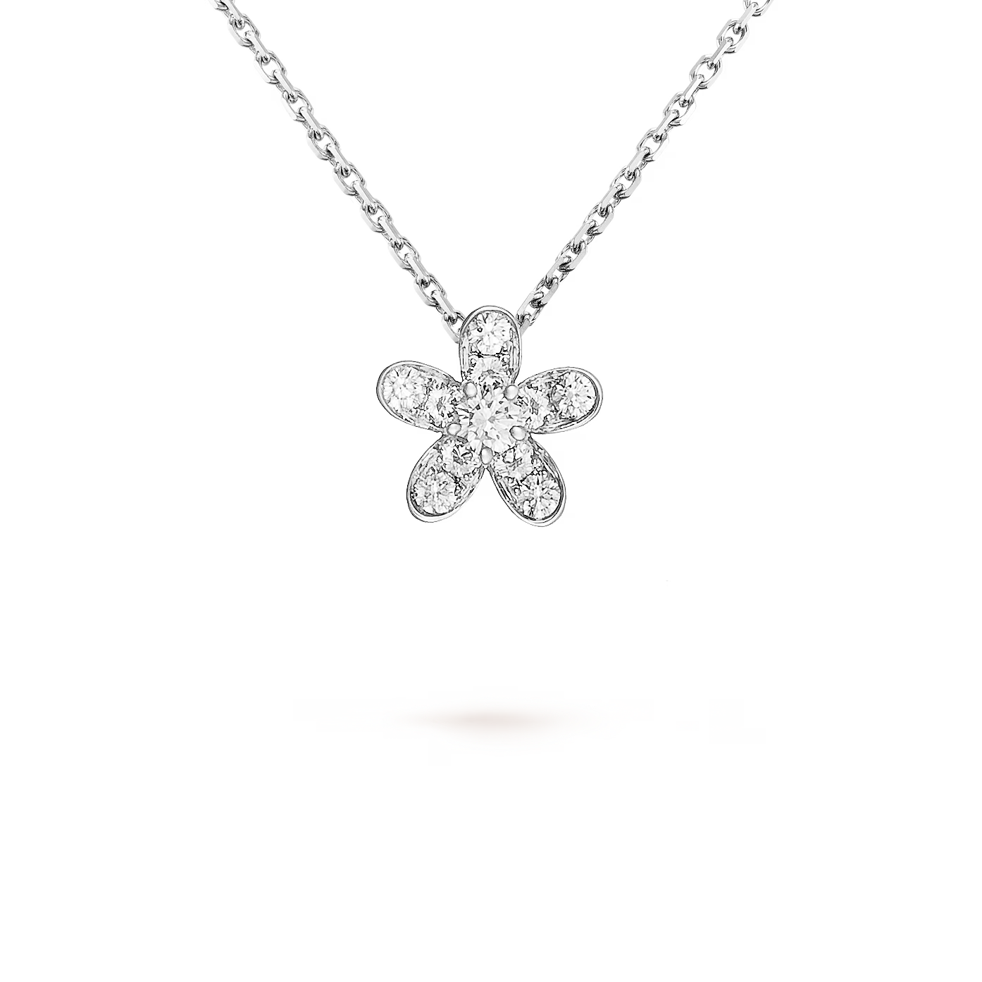 Socrate pendant, 1 flower, rhodium plated 18K white gold, round diamonds