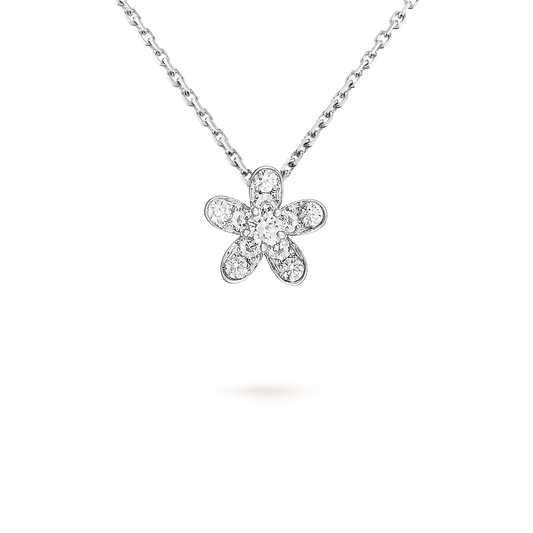 Socrate pendant, 1 flower, rhodium plated 18K white gold, round diamonds