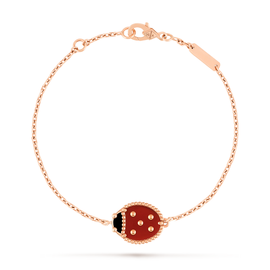Lucky Spring bracelet, closed wings ladybug, 18K rose gold, onyx, carnelian.