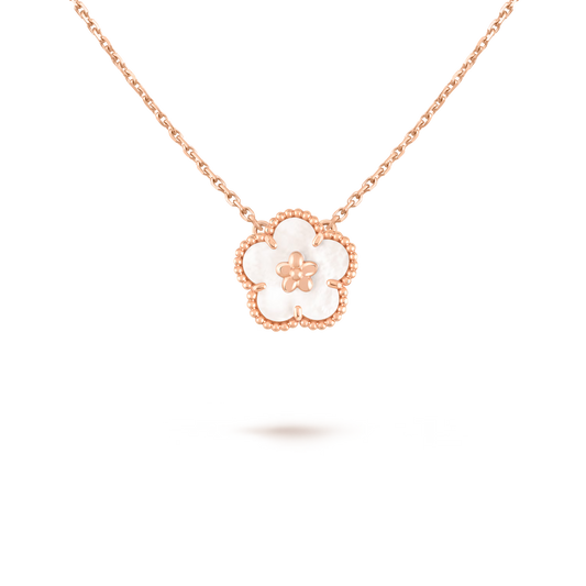 Lucky Spring pendant, plum blossom, 18K rose gold, white mother-of-pearl.
