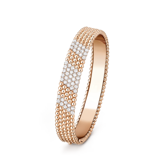 Perlée diamonds bracelet, 5 rows, 18K rose gold, round diamonds, medium model.