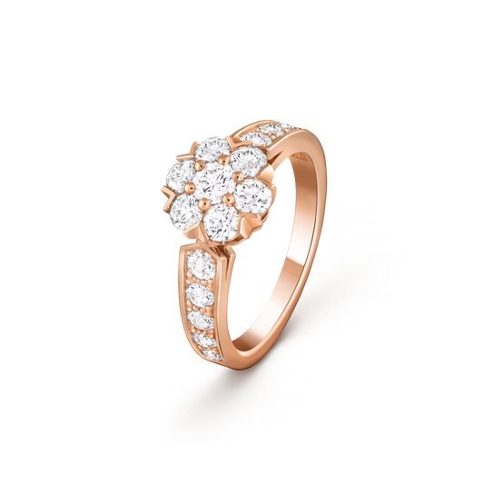 Fleurette ring, 18K rose gold, round diamonds.