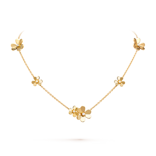 Frivole necklace, 9 flowers, 18K yellow gold, round diamonds.
