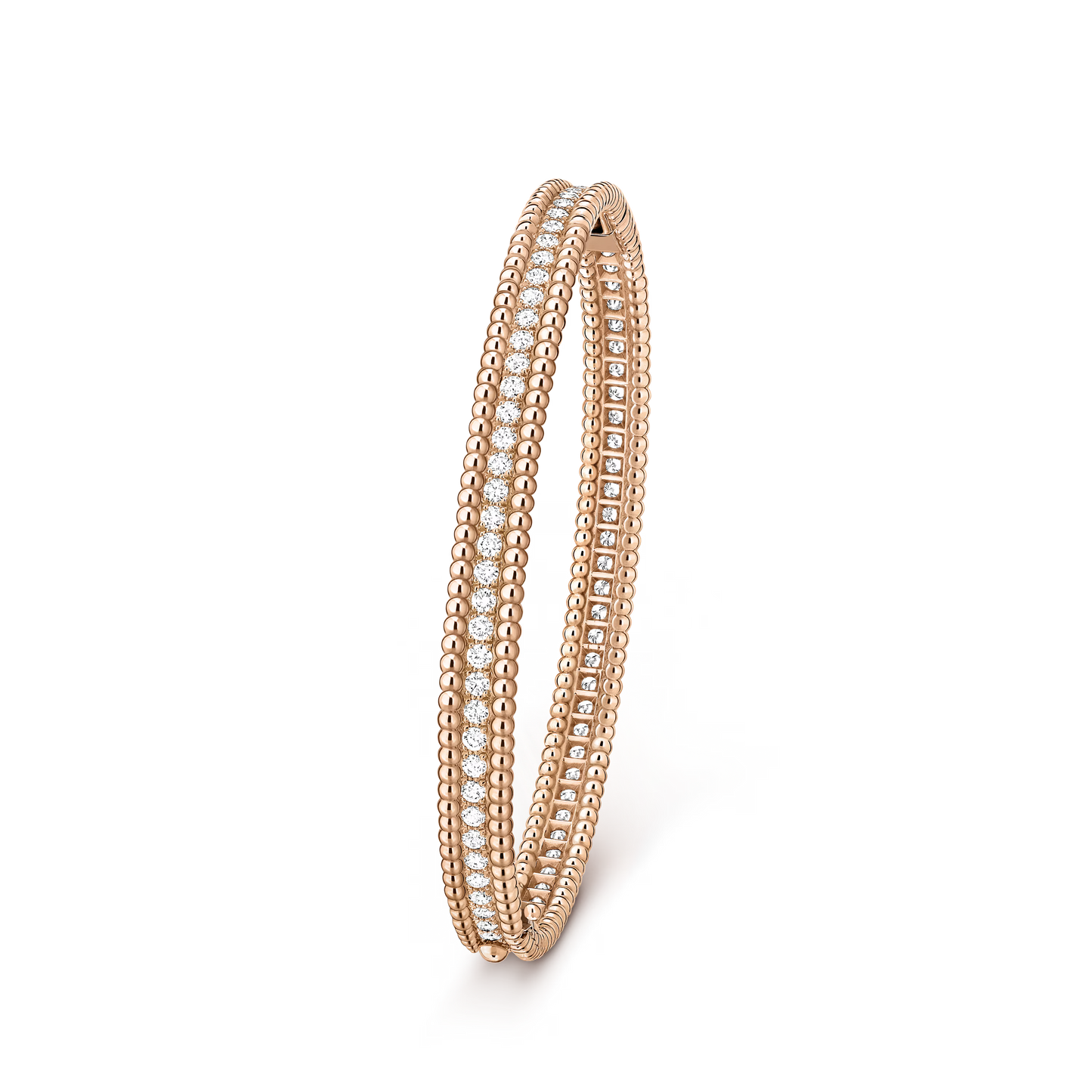 Perlée diamonds bracelet, 1 row, 18K rose gold, round diamonds, medium model.