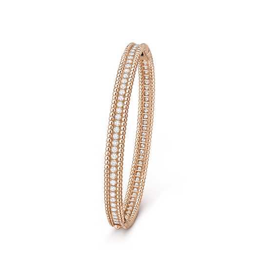 Perlée diamonds bracelet, 1 row, 18K rose gold, round diamonds, medium model.