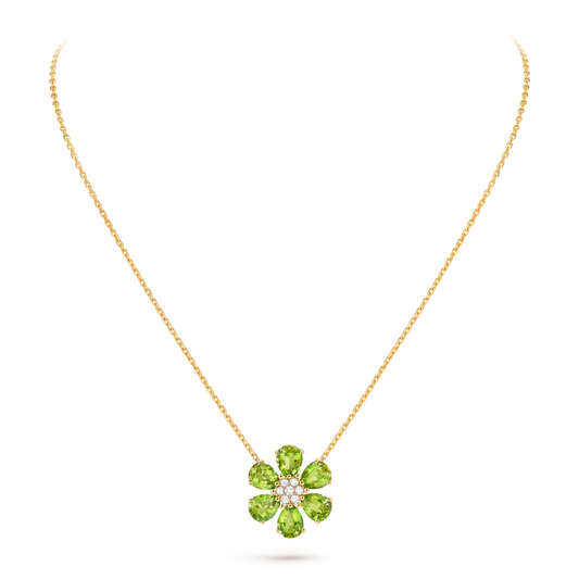 Fleurs d’Hawaï pendant, medium model, 18K yellow gold, peridots, round diamonds.