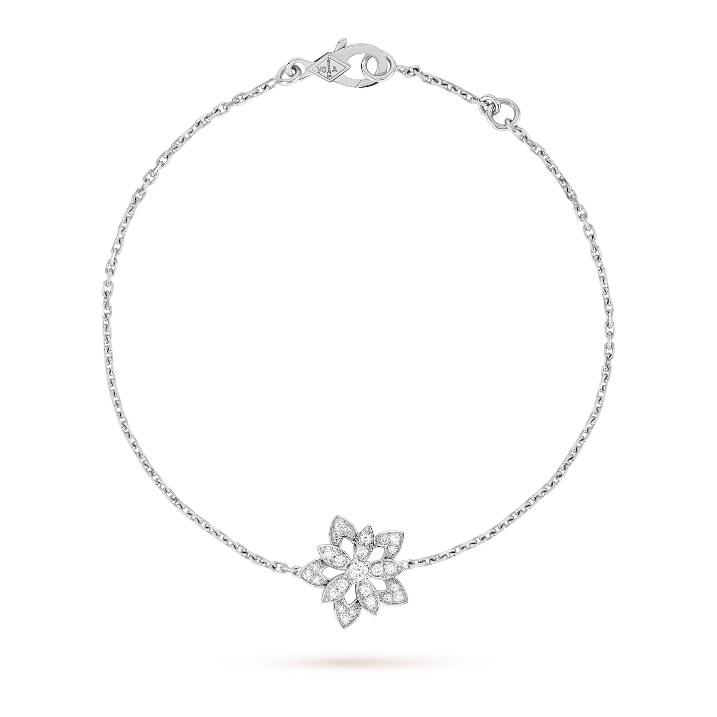 Lotus openwork bracelet, mini model, rhodium plated 18K white gold, round diamonds.