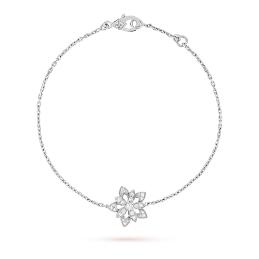 Lotus openwork bracelet, mini model, rhodium plated 18K white gold, round diamonds.
