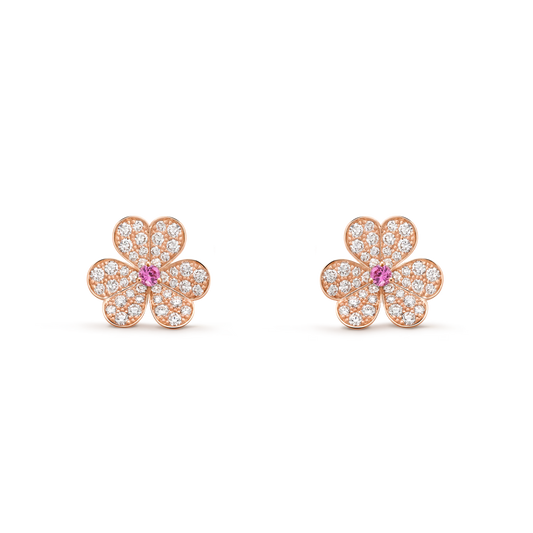 Frivole earrings, small model, 18K rose gold, round pink sapphires, round diamonds