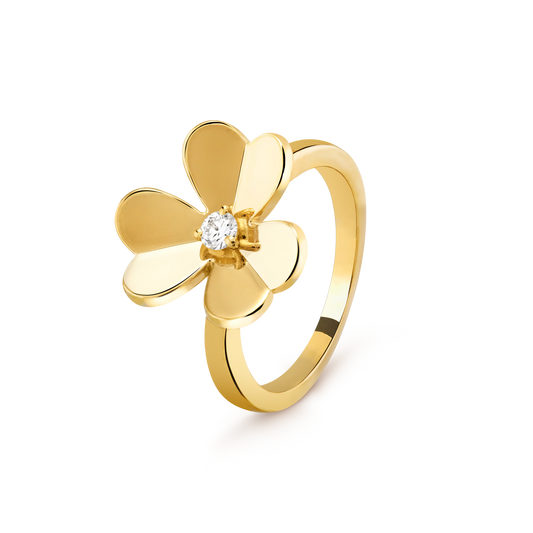 Frivole ring, 1 flower, small model, 18K yellow gold, round diamond