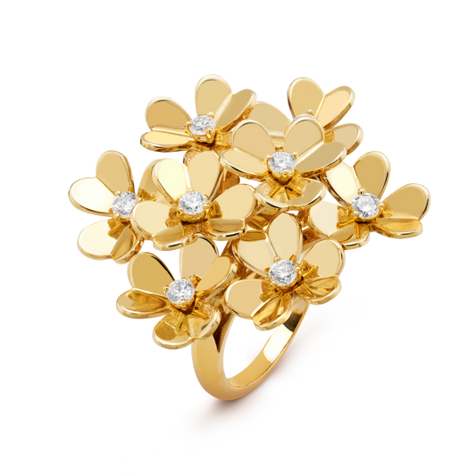 Frivole ring, 8 flowers, 18K yellow gold, round diamonds.