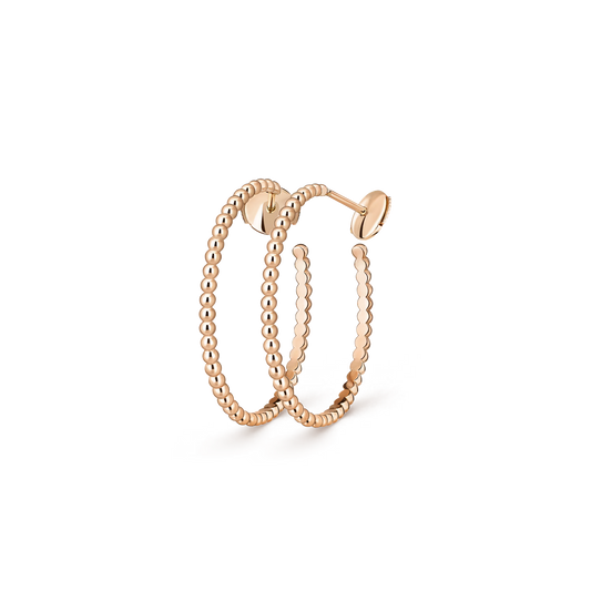 Perlée pearls of gold hoop earrings, 18K rose gold, small model.