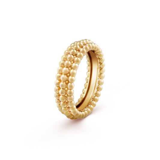 Perlée pearls of gold ring, 3 rows, 18K yellow gold.