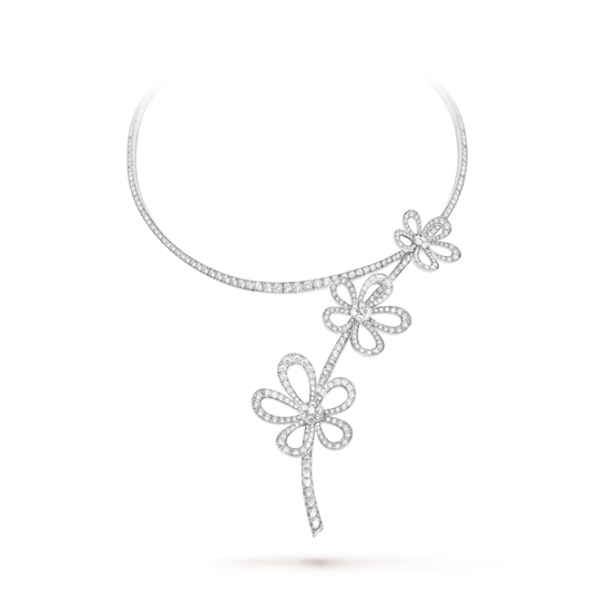 Flowerlace necklace, Rhodium plated 18K white gold, diamonds.