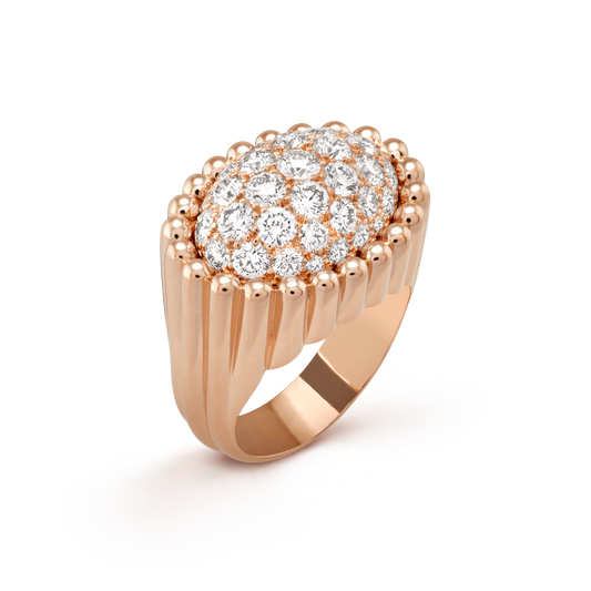Perlée diamonds pavé ring, 18K rose gold, round diamonds.