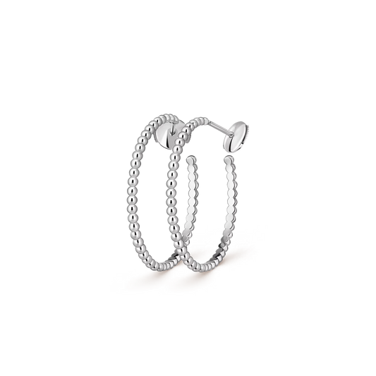 Perlée pearls of gold hoop earrings, rhodium plated 18K white gold, small model.