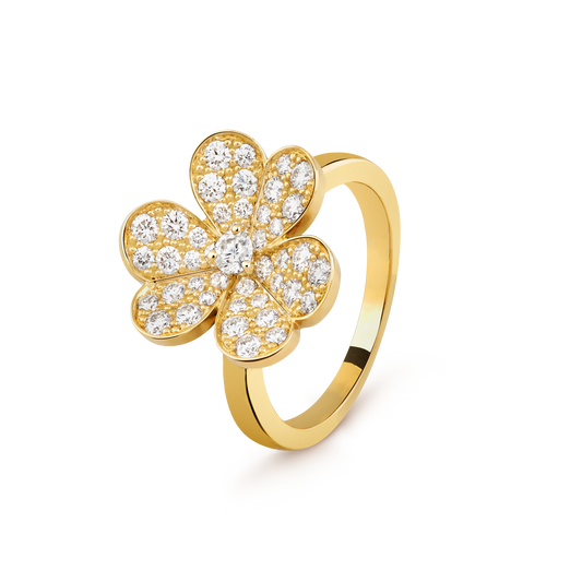 Frivole ring, 1 flower, small model, 18K yellow gold, round diamonds.