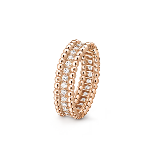 Perlée diamonds ring, 1 row, 18K rose gold, round diamonds.