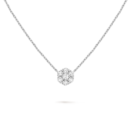 Fleurette pendant, rhodium plated 18K white gold, round diamonds.