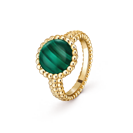 Perlée couleurs ring, 18K yellow gold, malachite.
