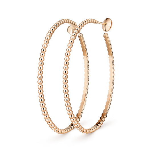 Perlée pearls of gold hoop earrings, 18K rose gold, large model.