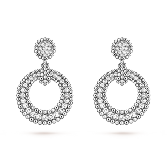 Perlée diamonds earrings, rhodium plated 18K white gold, round diamonds.