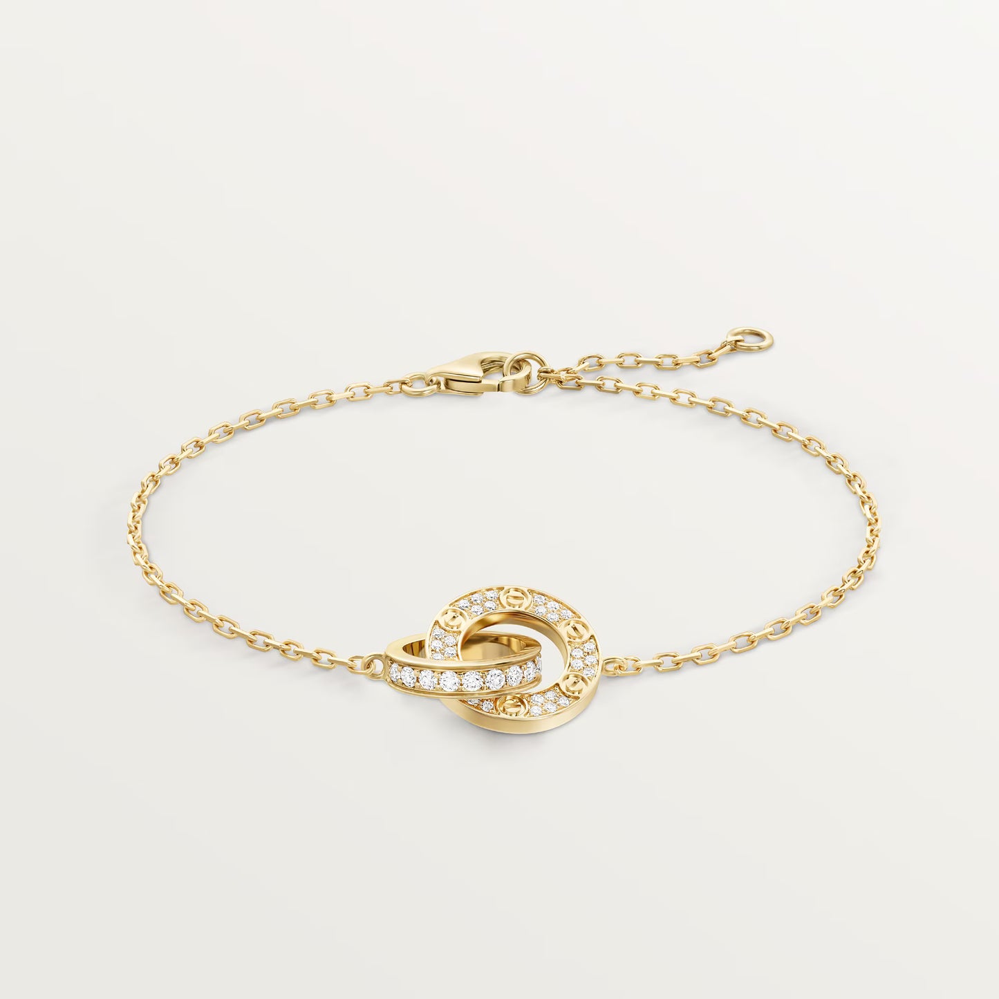 LOVE bracelet 18K yellow gold, on chain, paved.
