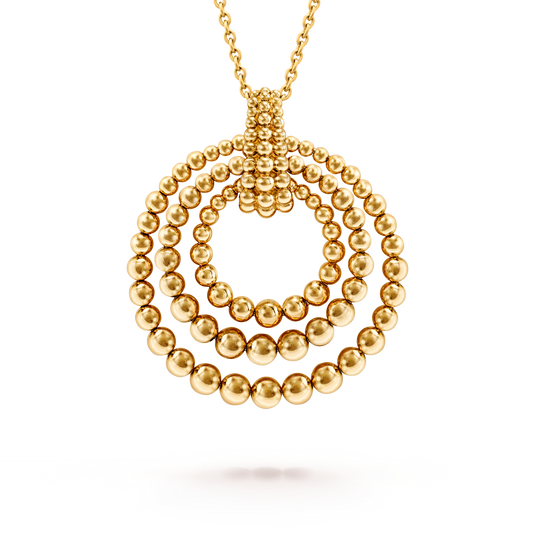 Perlée couleurs transformable long necklace, 18K yellow gold, coral, onyx, turquoise.