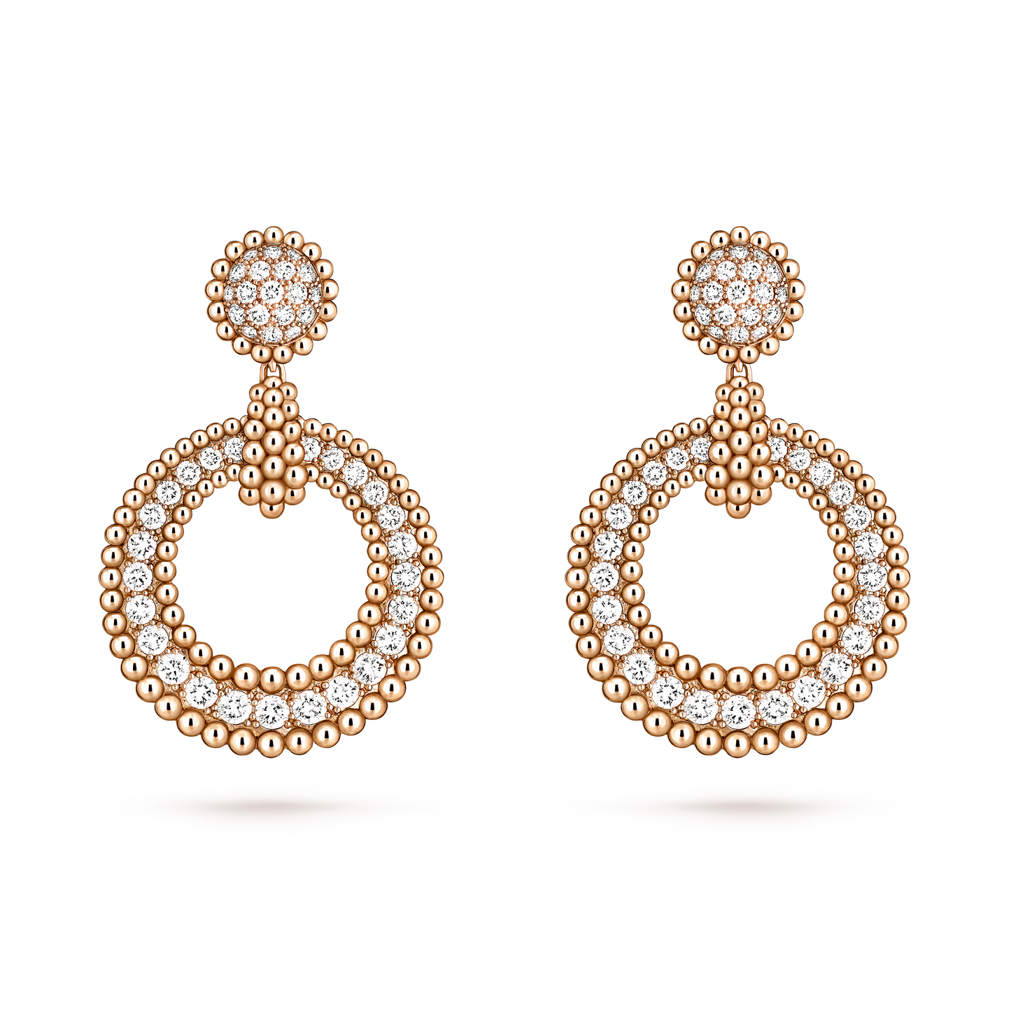 Perlée diamonds earrings, 18K rose gold, round diamonds.