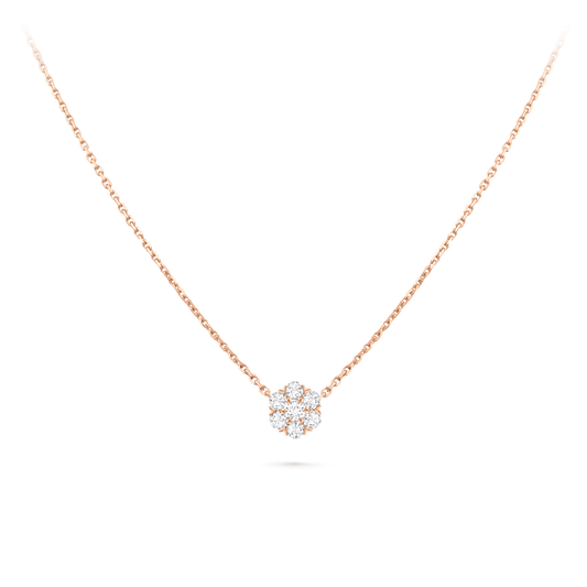 Fleurette pendant, 18K rose gold, round diamonds.