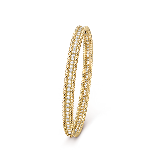 Perlée diamonds bracelet, 1 row, 18K yellow gold, round diamonds, medium model.